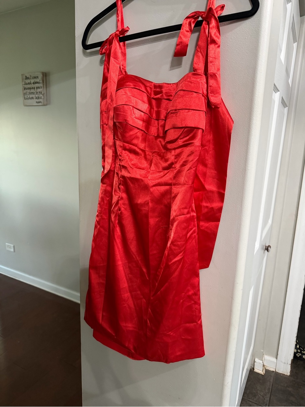 Red satin cocktail dress